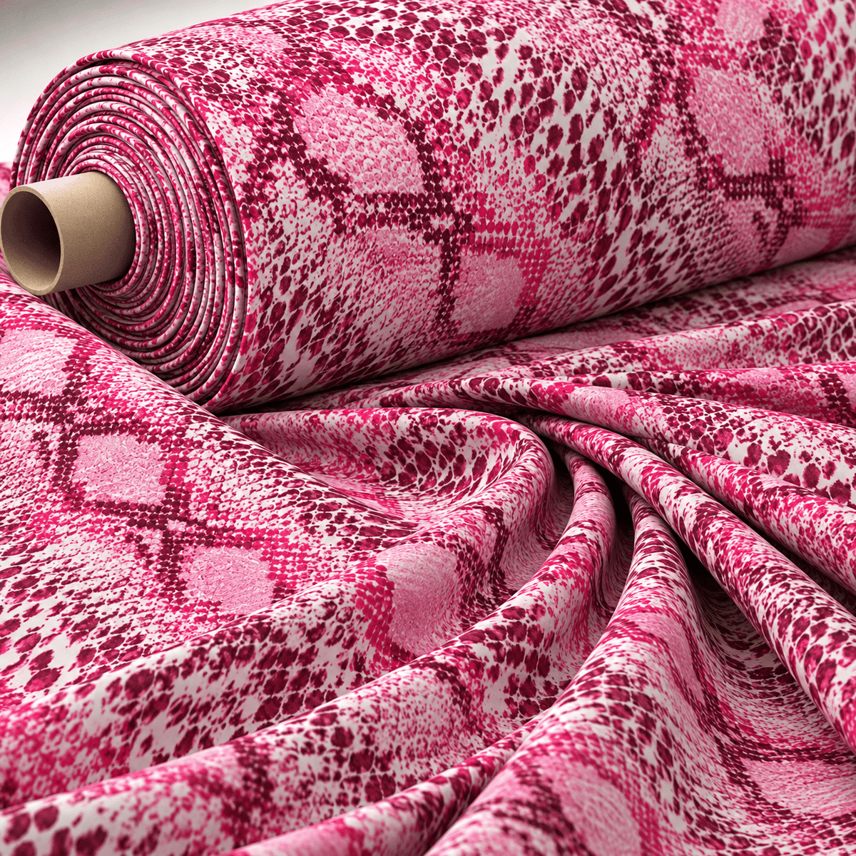 Pink Snakeskin Print Lycra Stretch Fabric by the Metre - Whotex Fabrics London