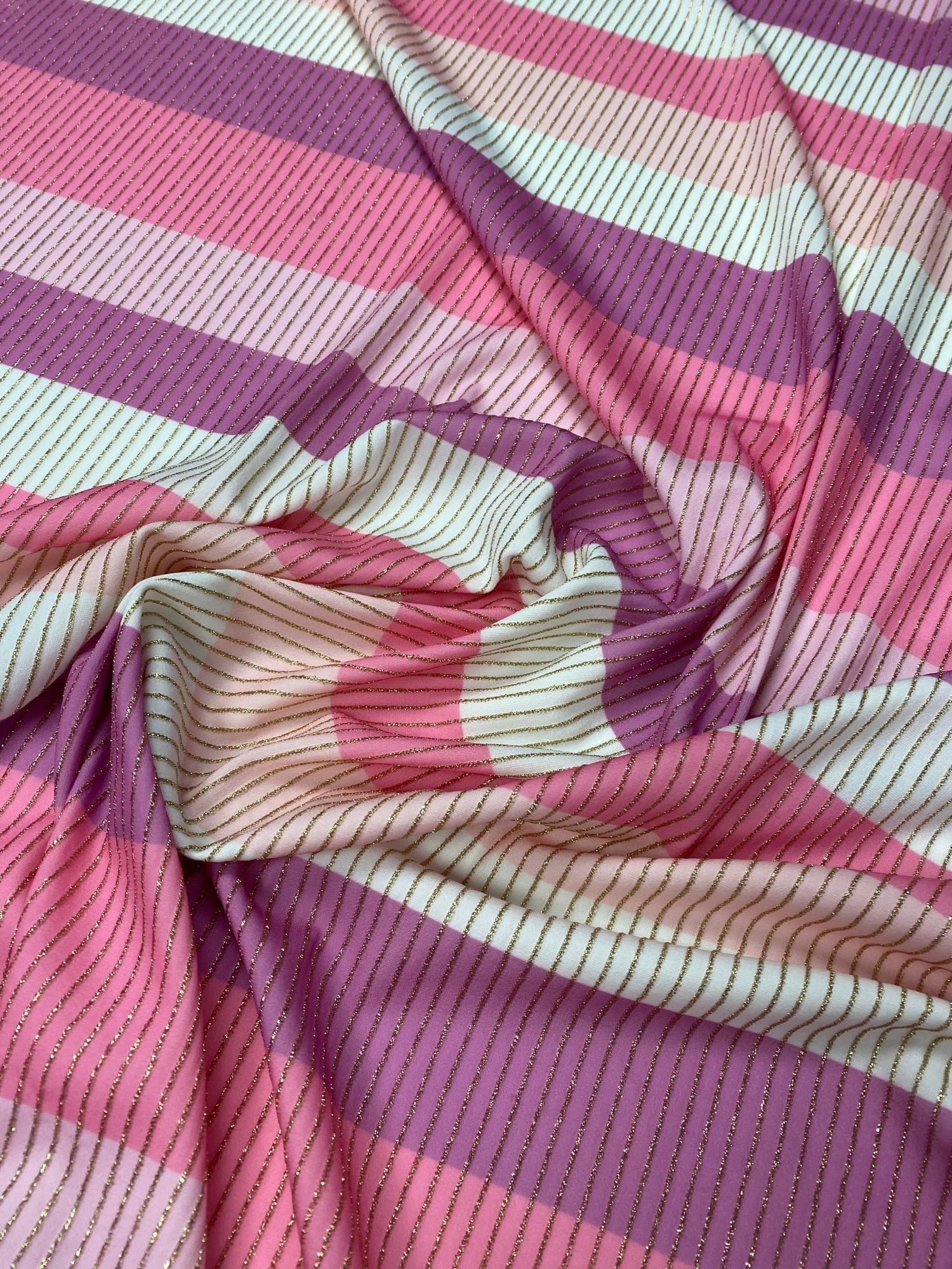 Pink Striped Shimmer Lurex Fabric by the Metre - Whotex Fabrics London