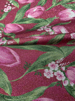 Pink Tulip Floral Lurex Fabric by the Metre - Whotex Fabrics London