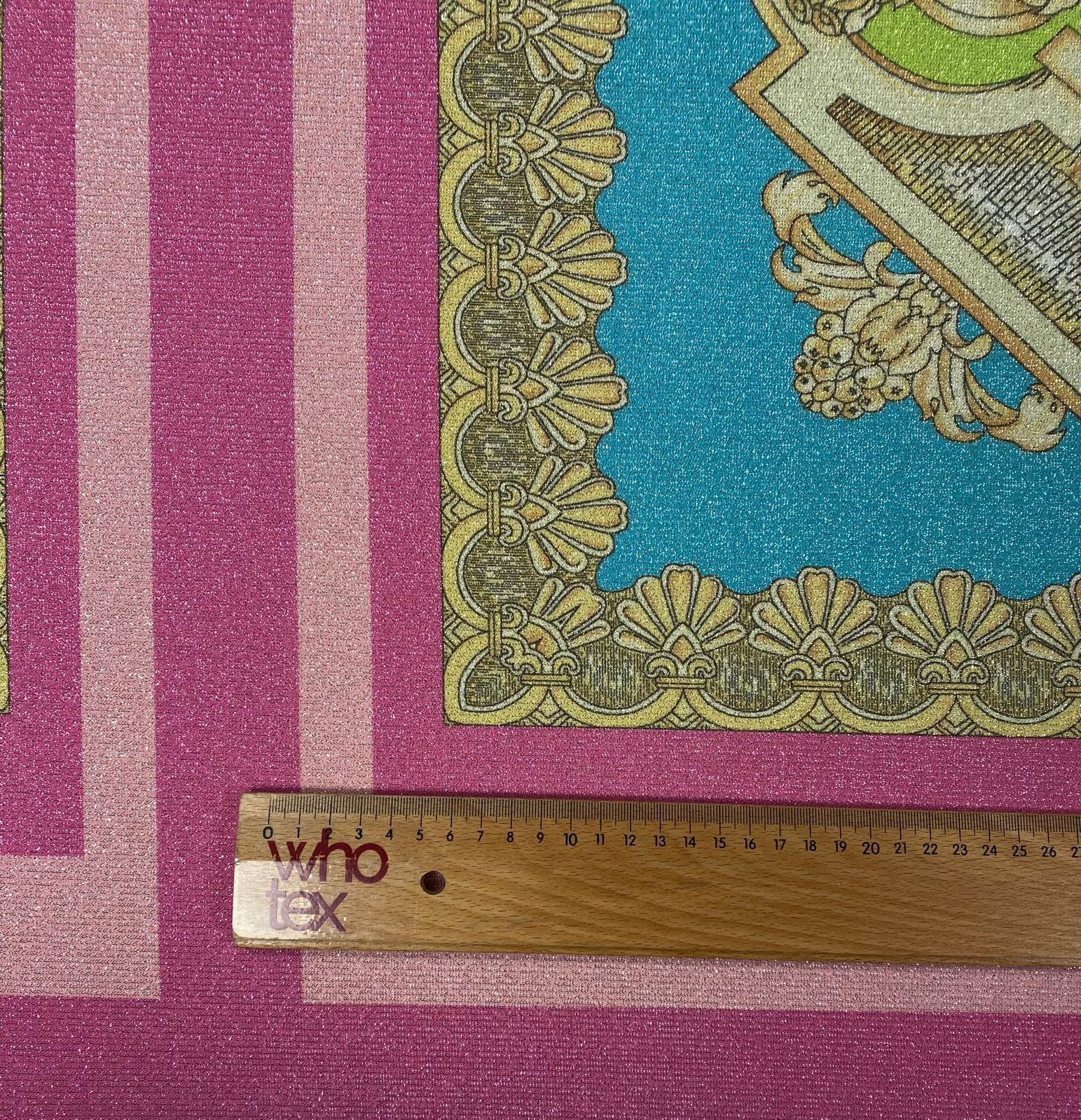 Pink Turquoise Baroque Lurex Fabric by the Metre - Whotex Fabrics London