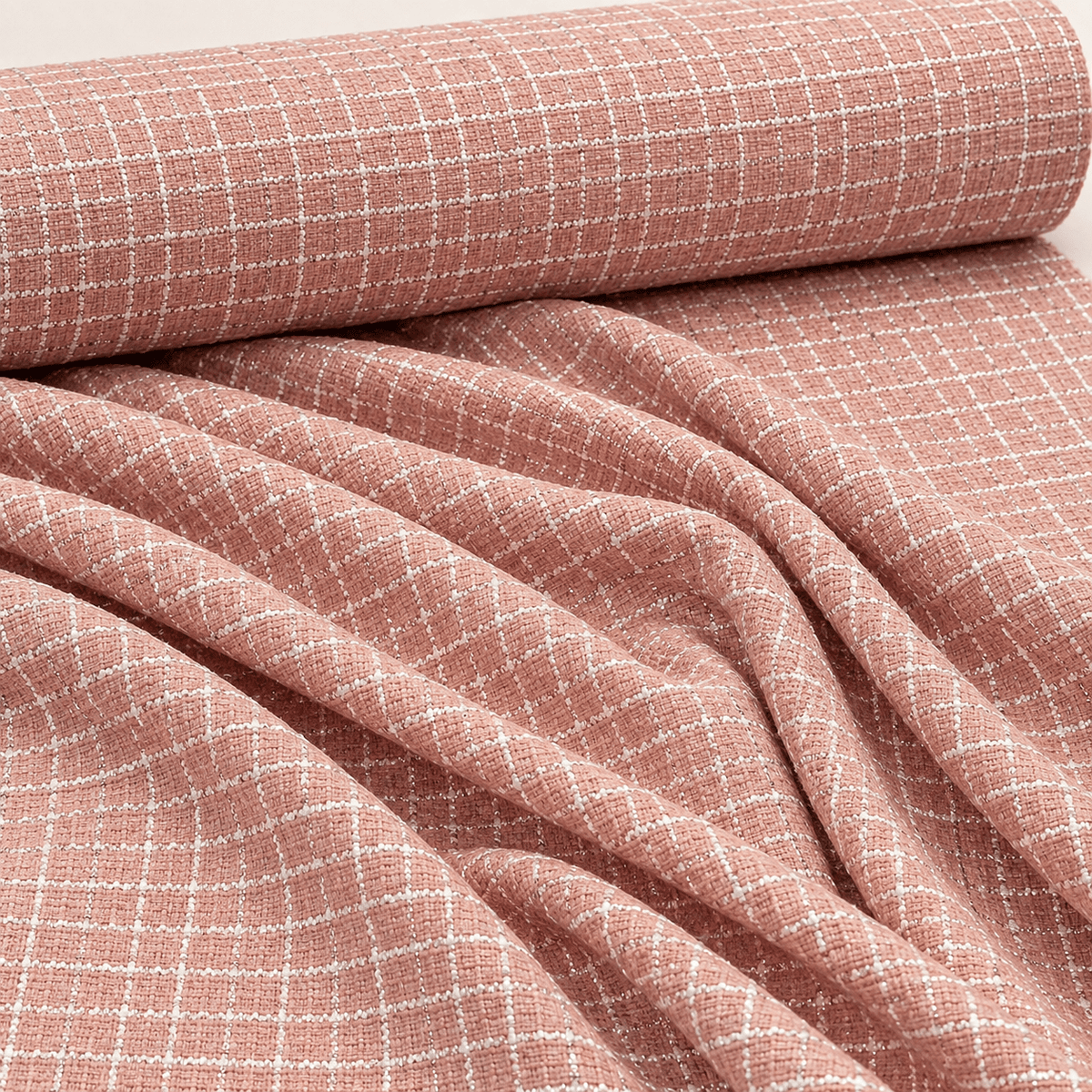 Pink Wool Tweed Fabric – Glitter Checked Coat Material - Whotex Fabrics London