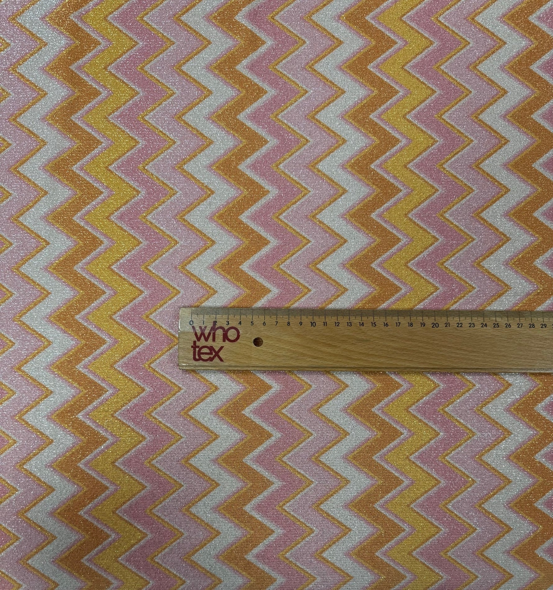 Pink Yellow Zigzag Lurex Fabric with Shine by the Metre - Whotex Fabrics London