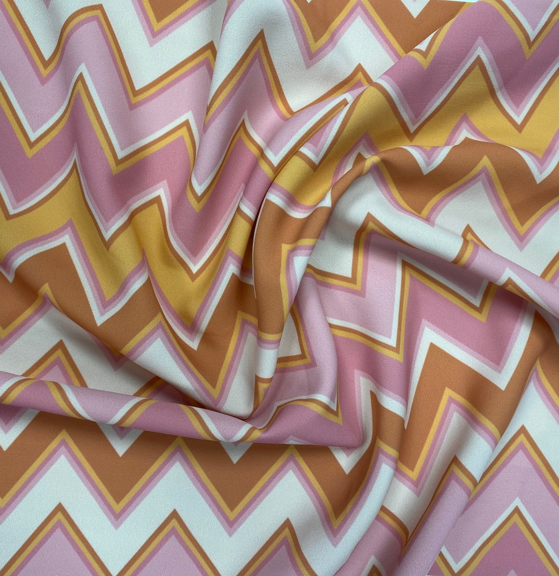 Pink Yellow Zigzag Shimmer Fabric by the Metre - Whotex Fabrics London