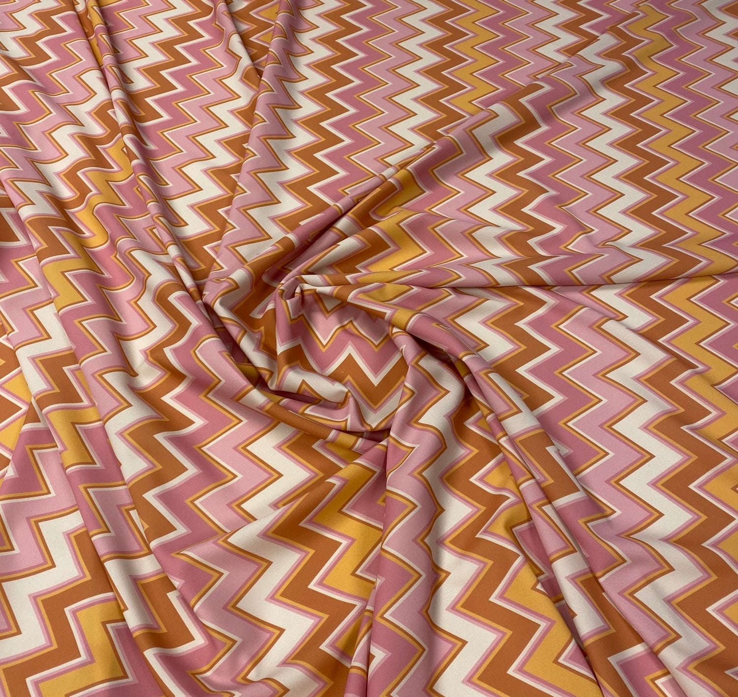 Pink Yellow Zigzag Shimmer Fabric by the Metre - Whotex Fabrics London