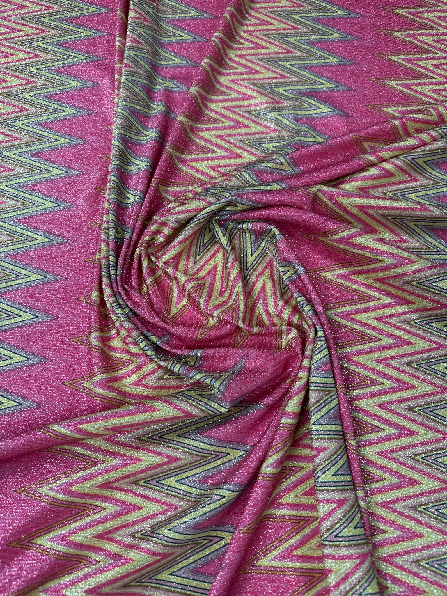 Pink Zigzag Knit Fabric - Lurex 4 - Way Stretch Fabric - Whotex Fabrics London