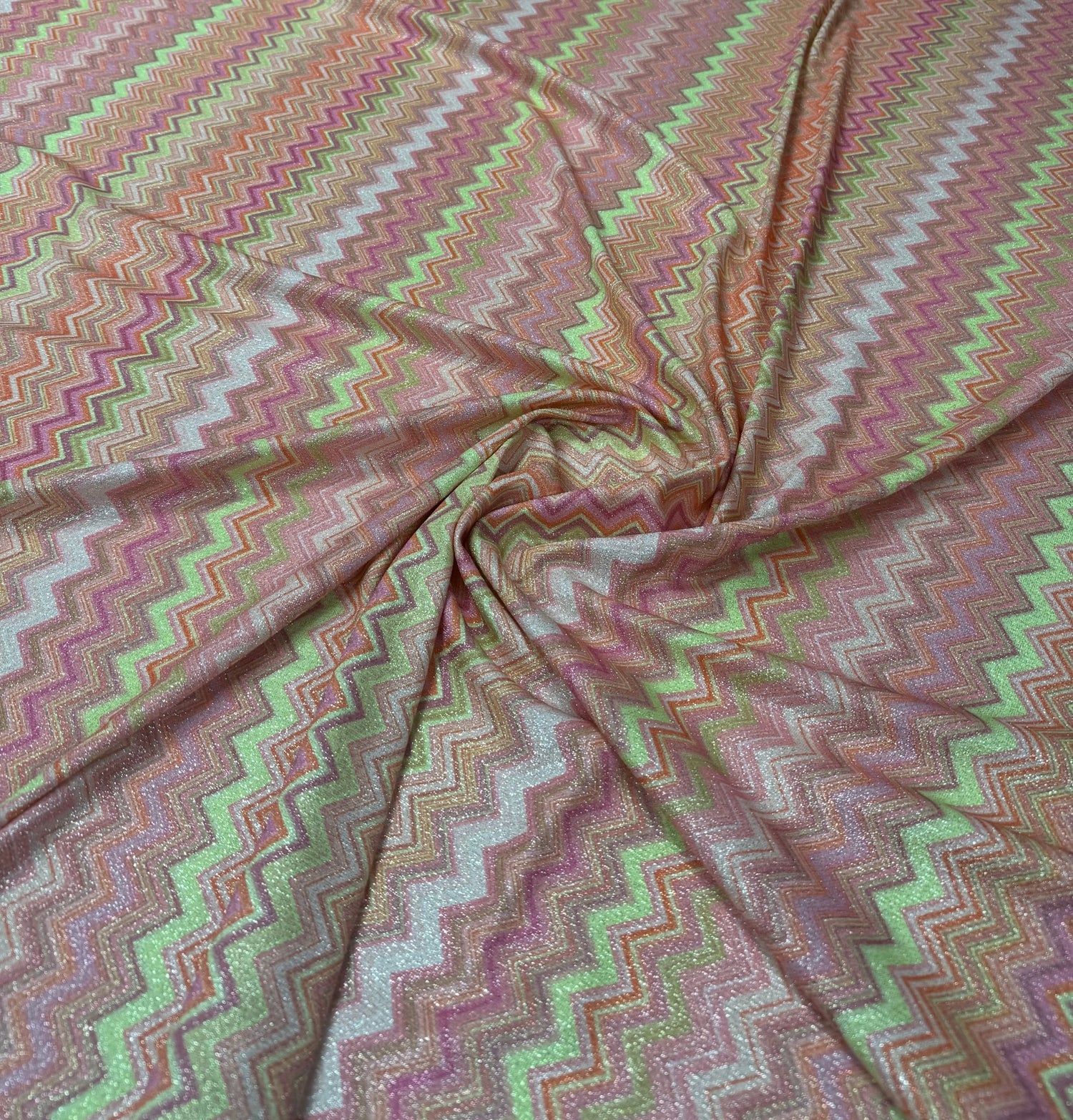 Pink Zigzag Knit Lurex Fabric - Whotex Fabrics London