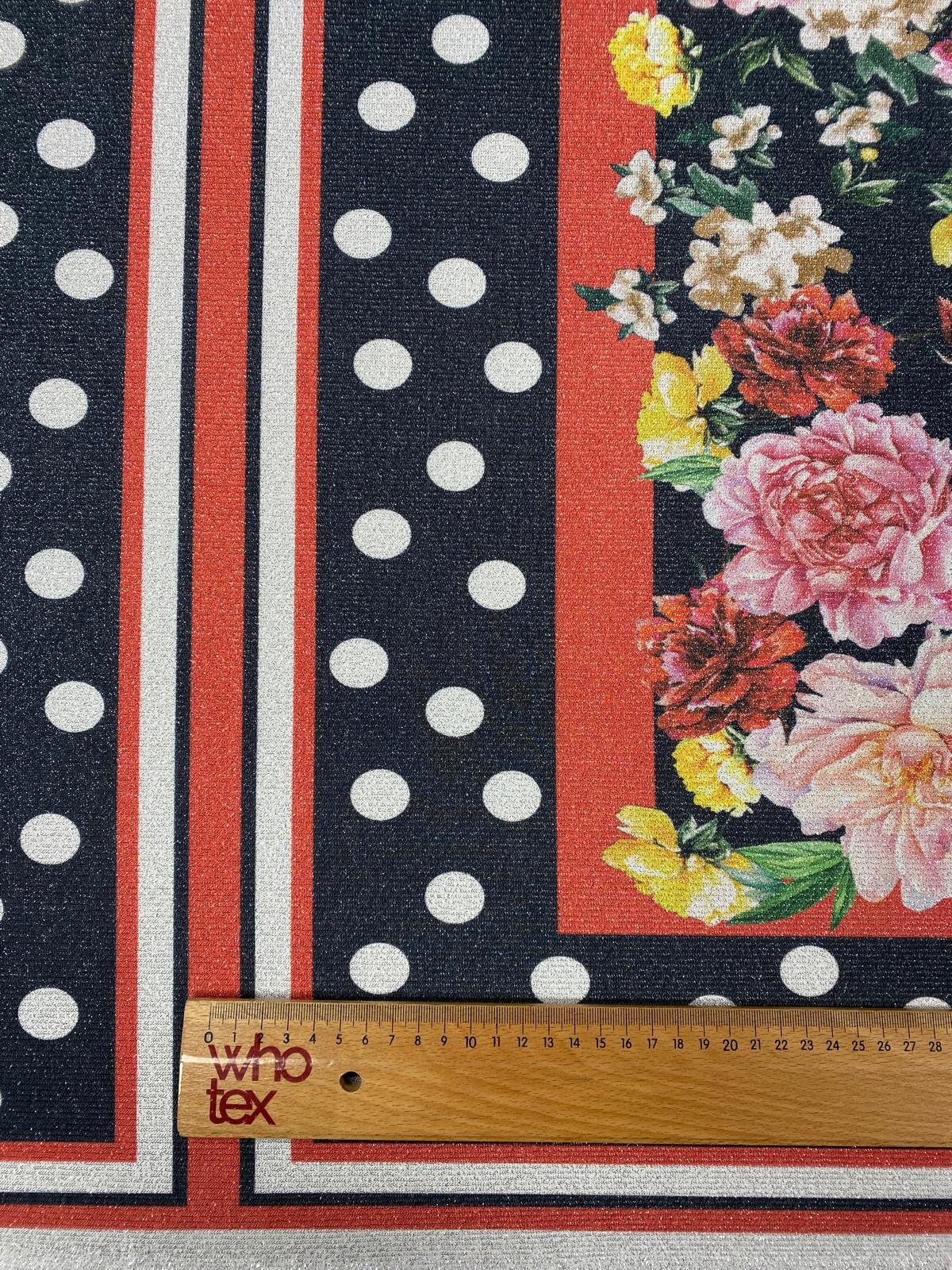 Polka Dot Border Print Lurex Fabric by the Metre - Whotex Fabrics London