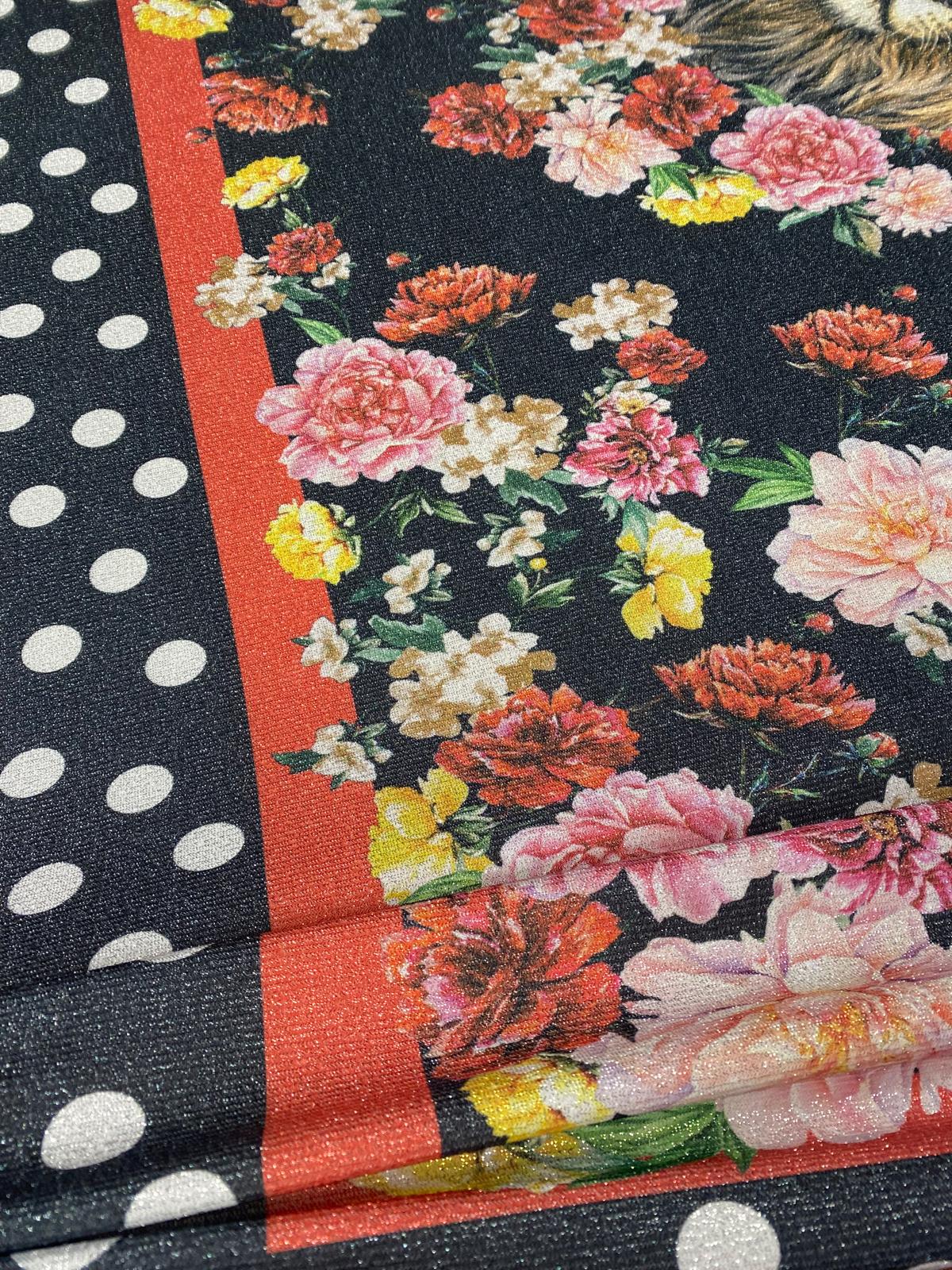 Polka Dot Border Print Lurex Fabric by the Metre - Whotex Fabrics London