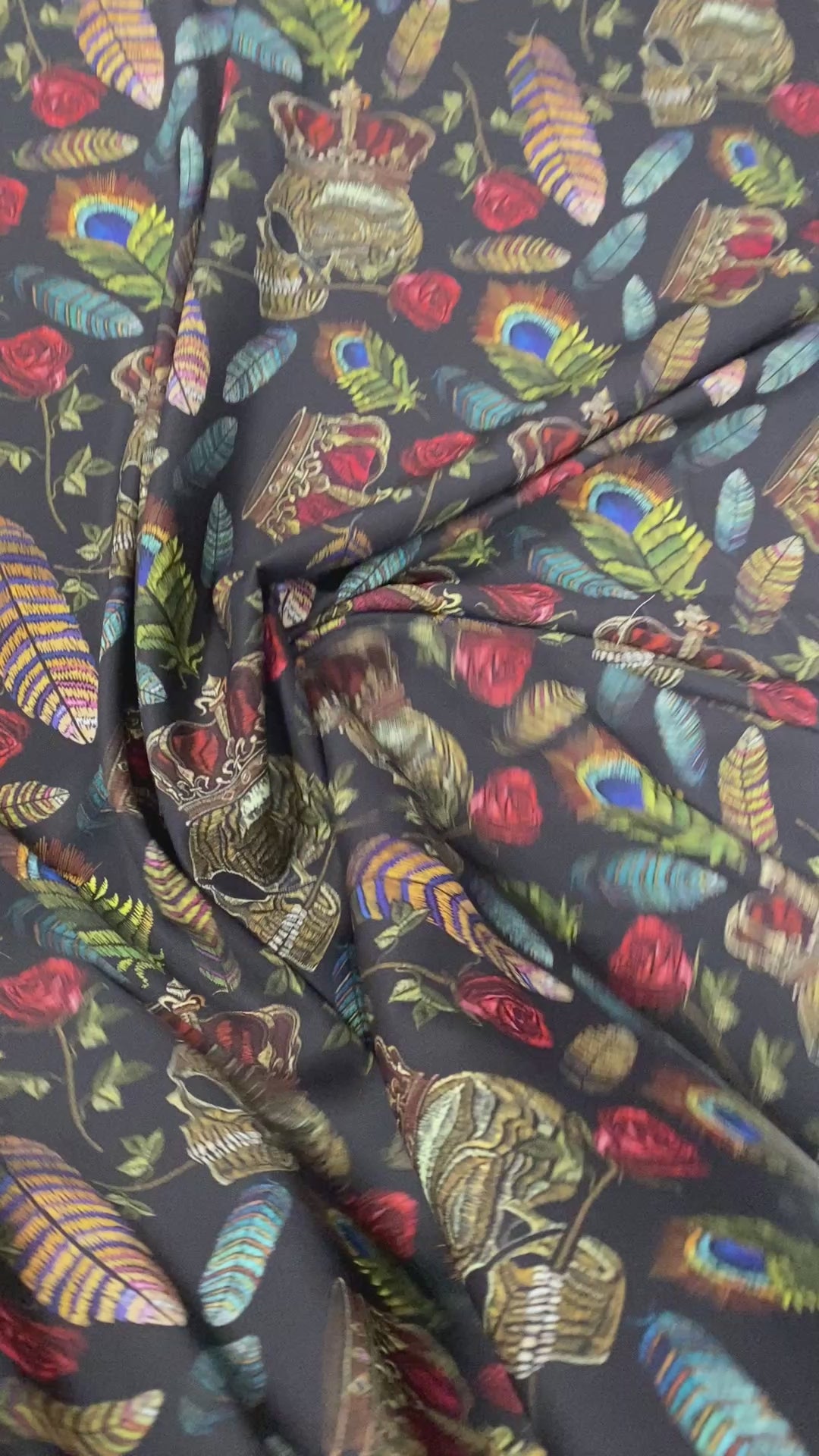 Skull & Feather Print Crepe Fabric by the Metre – Edgy Style