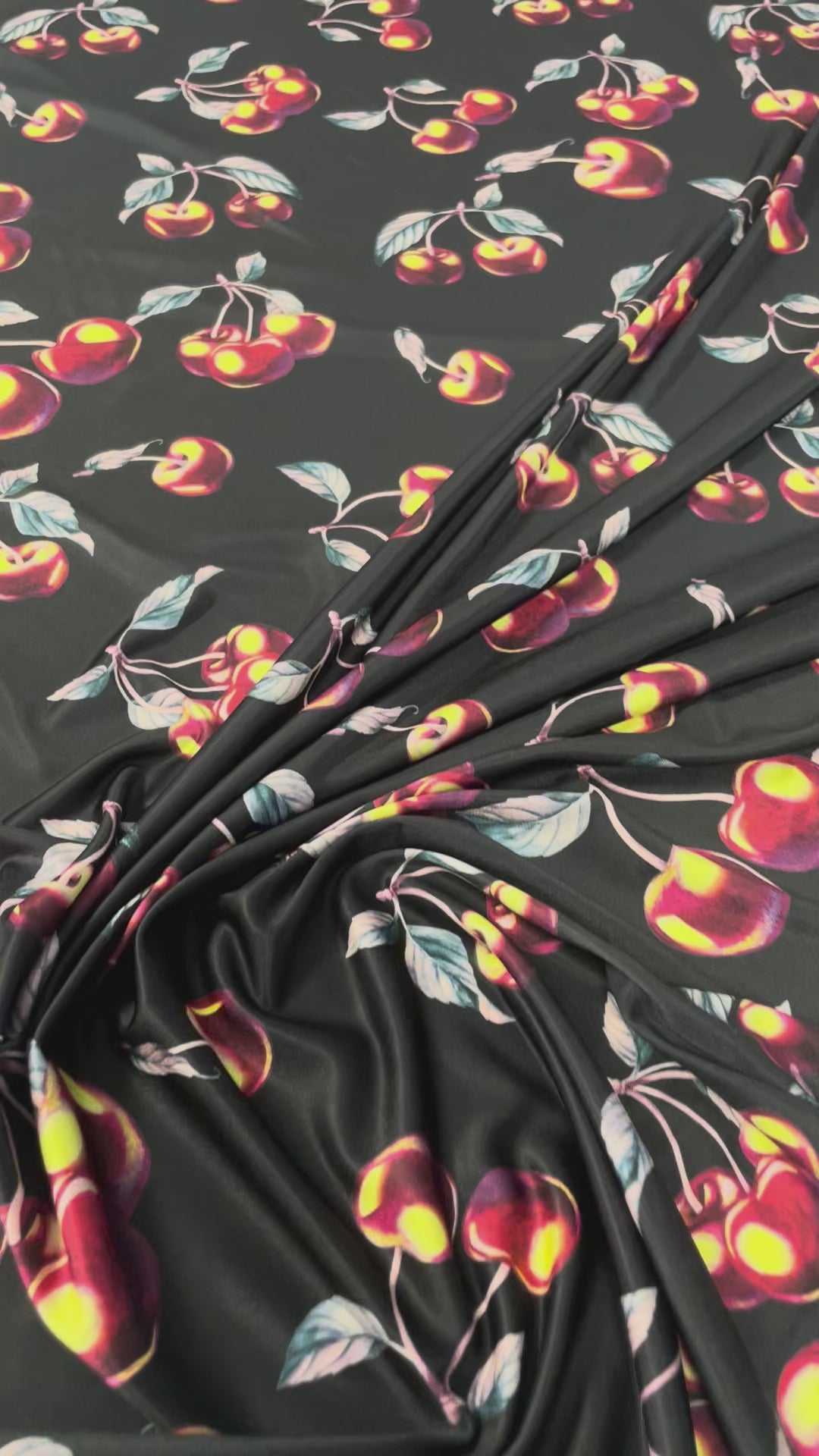 Black Cherry Print Spandex Fabric by the Metre
