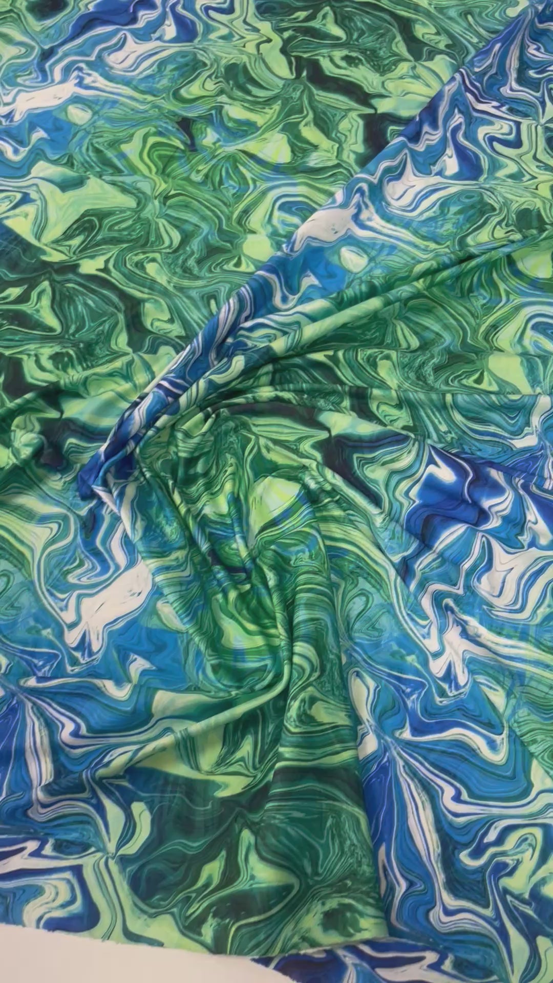 Marble Effect Spandex Fabric by the Metre – Blue Green Print