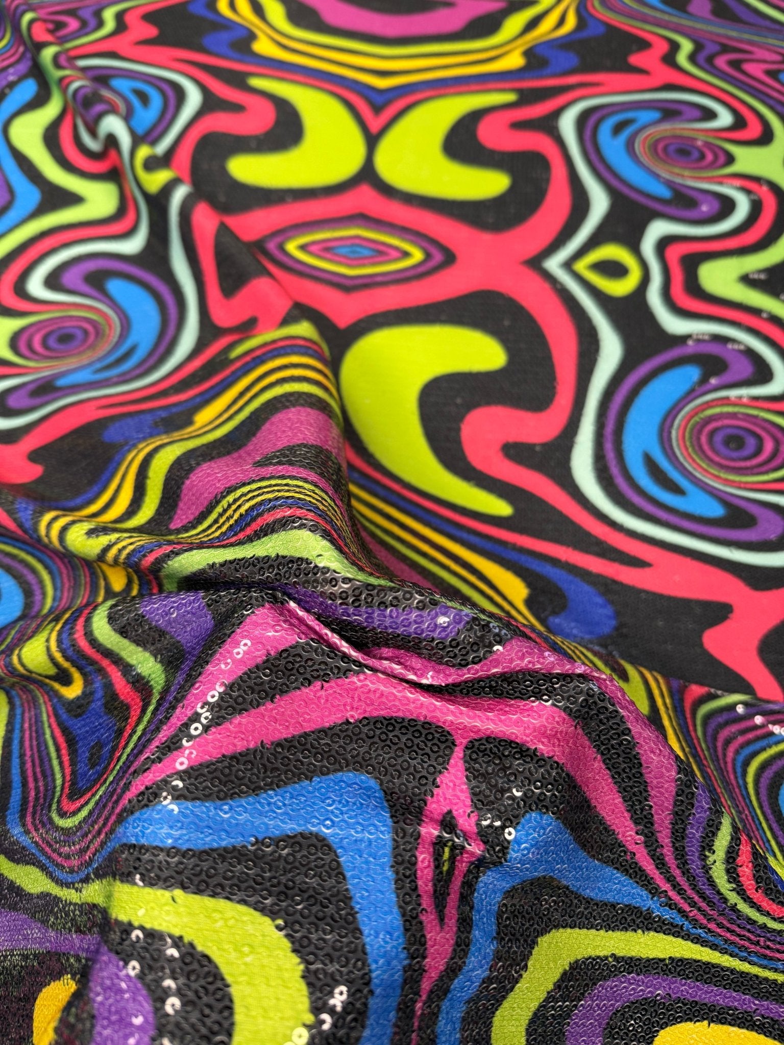 Psychedelic Sequin Fabric by the Metre - Whotex Fabrics London