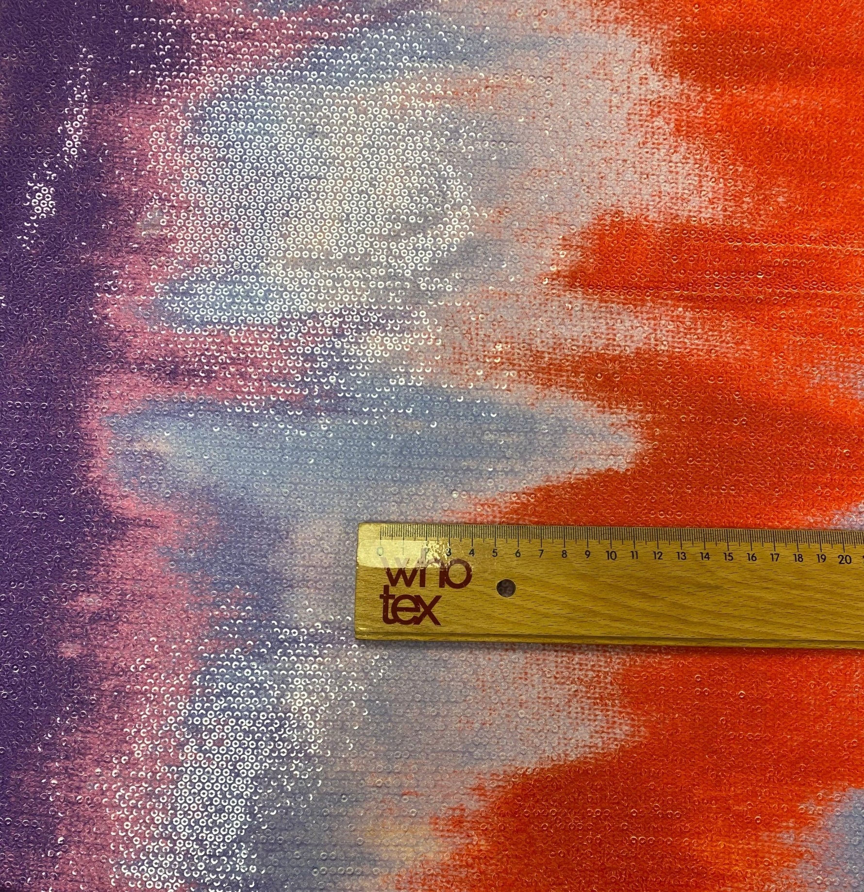 Purple and Red Tie Dye Print Sequin Fabric by the Metre - Whotex Fabrics London