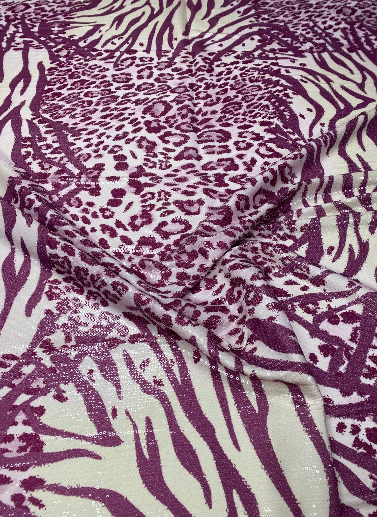 Purple Animal Print Sequin Fabric by the Metre - Whotex Fabrics London