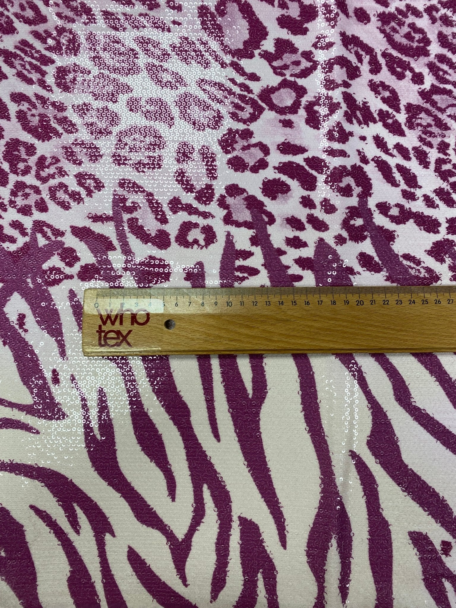 Purple Animal Print Sequin Fabric by the Metre - Whotex Fabrics London