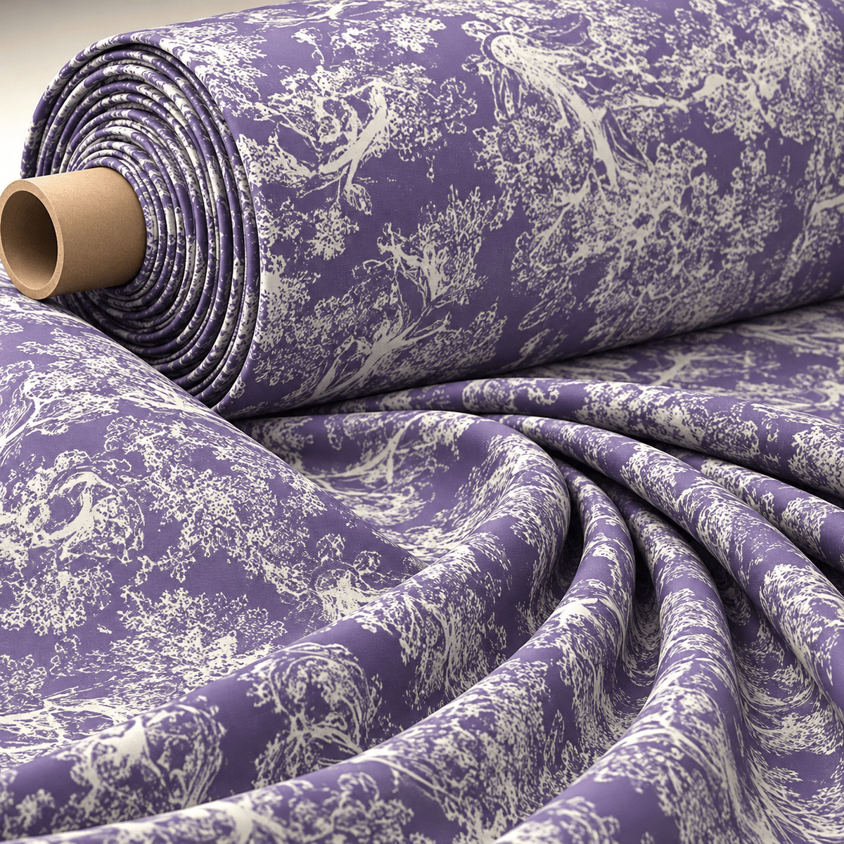 Purple Toile Satin Fabric by the Metre - Whotex Fabrics London