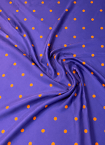 Purple with Orange Polka Dot Satin Fabric by the Metre - Whotex Fabrics London