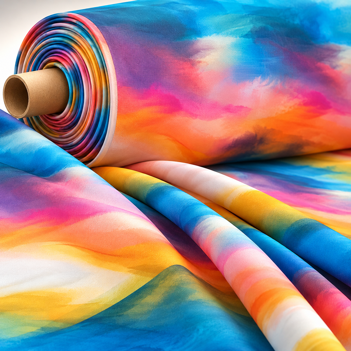 Rainbow Multicolor Satin Fabric by the Metre - Whotex Fabrics London