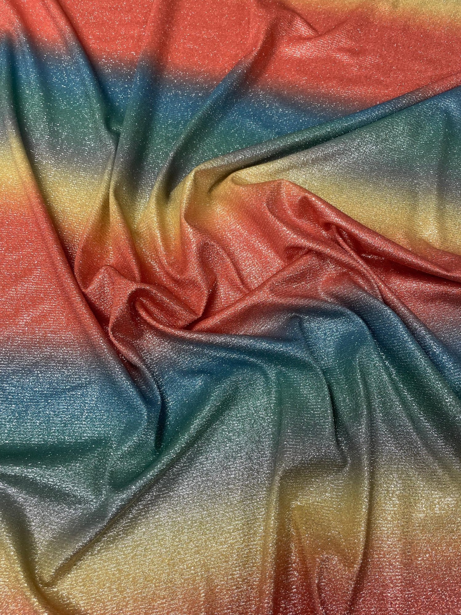 Rainbow Ombre Lurex Fabric with Metallic Shine - Whotex Fabrics London