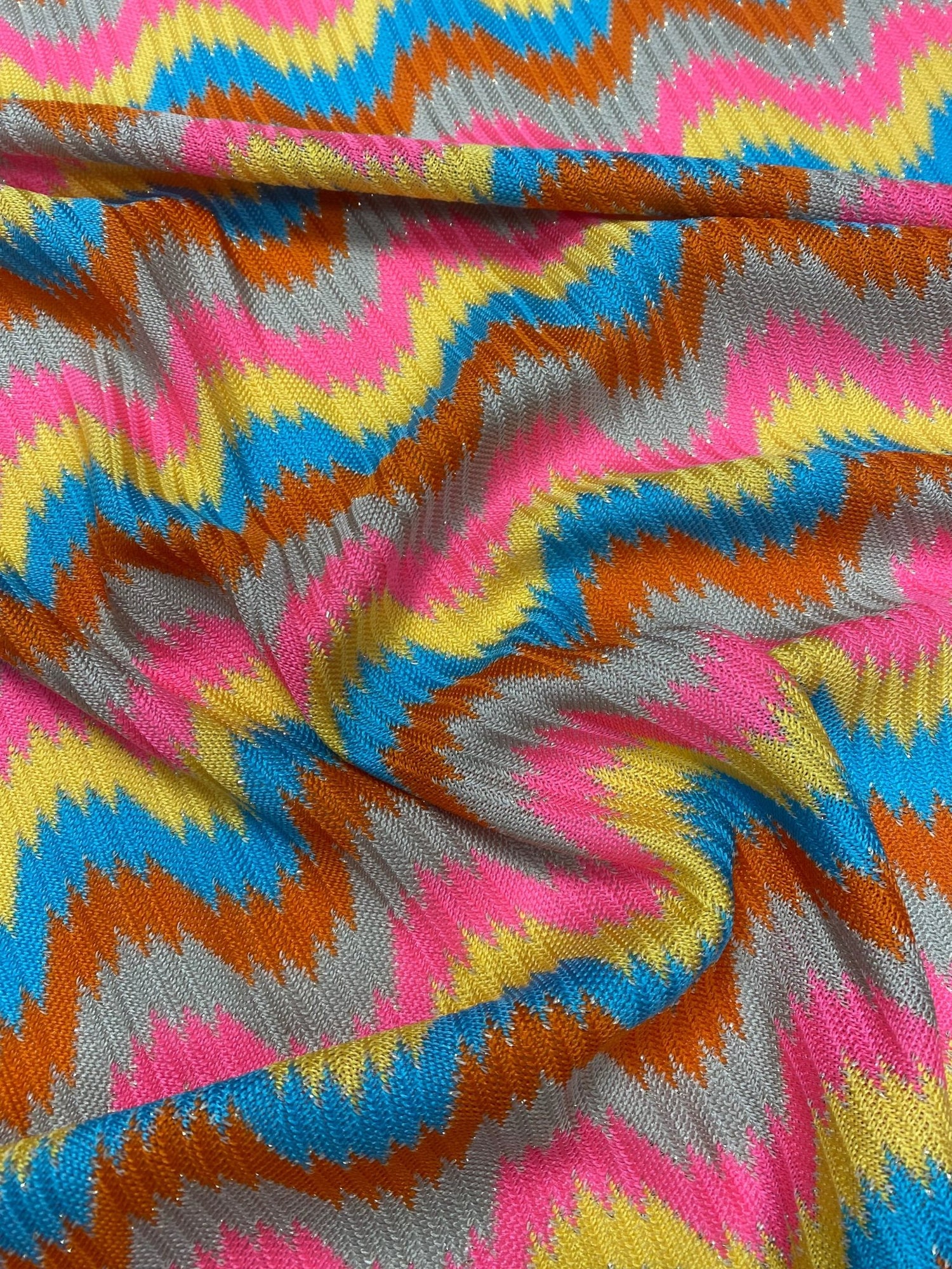 Rainbow Wave Mesh Knit Fabric by the Metrte - Whotex Fabrics London
