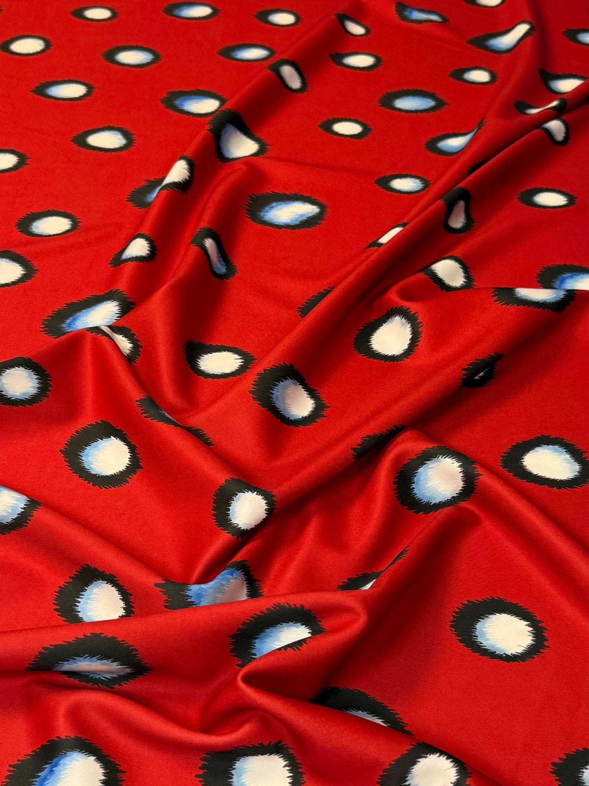 Red Abstract Polka Dot Stretch Scuba Fabric by the Metre - Whotex Fabrics London