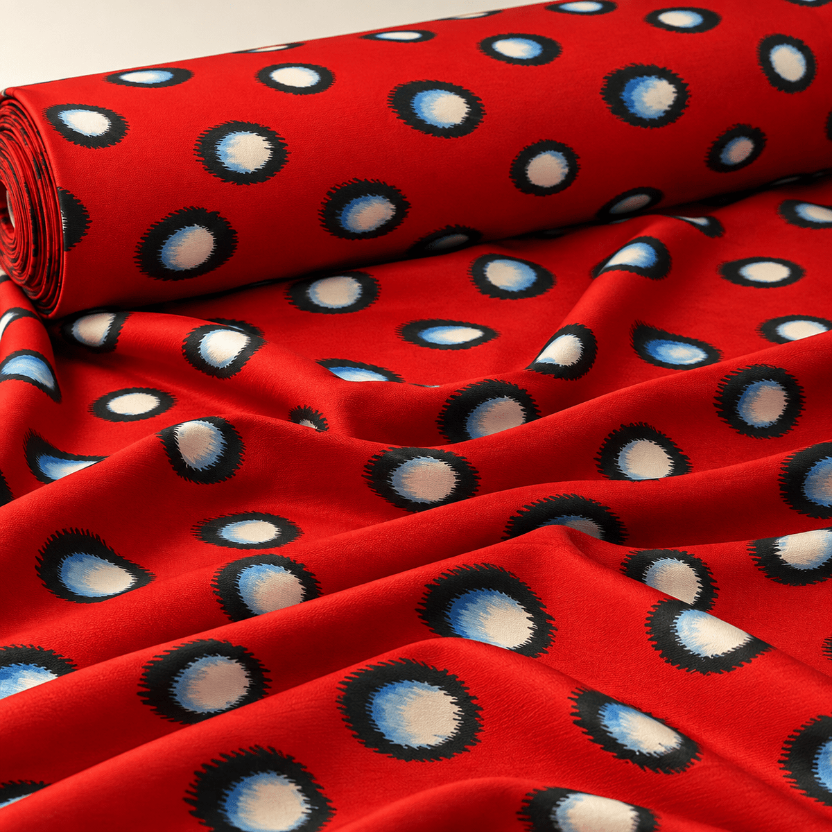 Red Abstract Polka Dot Stretch Scuba Fabric by the Metre - Whotex Fabrics London