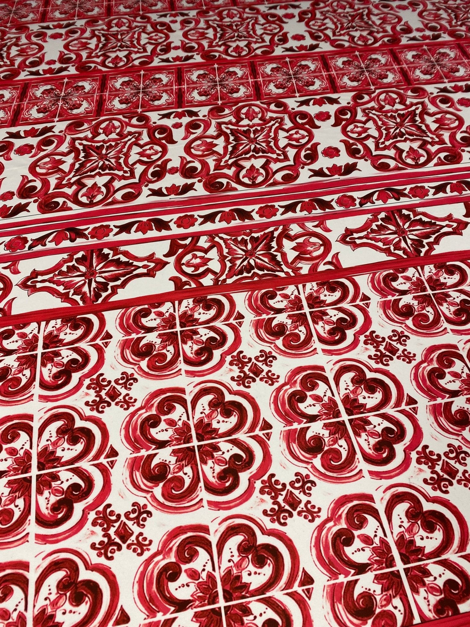 Red Baroque Tile Crepe Fabric by the Metre – Ornamental - Whotex Online Fabric Store