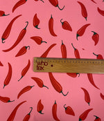 Red Chilli Pepper Print Fabric on Pink by the Metre - Whotex Fabrics London