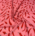 Red Chilli Pepper Print Fabric on Pink by the Metre - Whotex Fabrics London