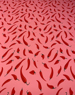 Red Chilli Pepper Print Fabric on Pink by the Metre - Whotex Fabrics London