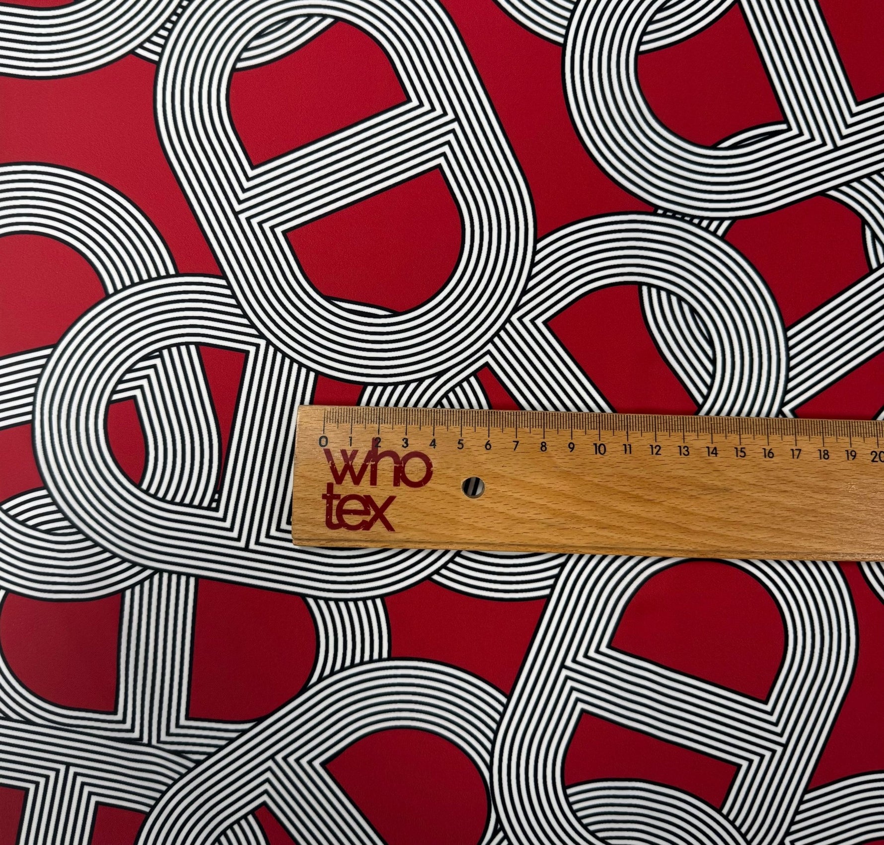 Red Geometric Pattern Fabric by the Metre - Whotex Fabrics London