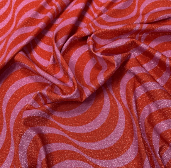 Red Pink Striped Wave Pattern Fabric by Metre - Whotex Fabrics London