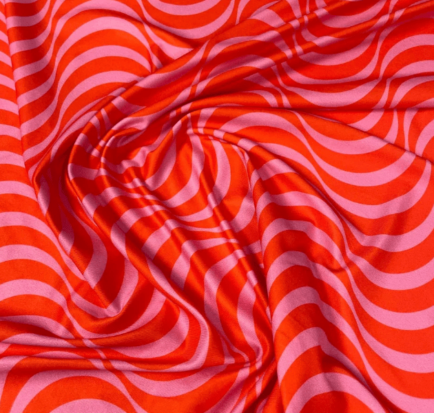 Red Pink Striped Wave Pattern Fabric by Metre - Whotex Fabrics London
