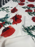 Red Poppy Floral Fabric With Polka Dot Border - Whotex Online Fabric Store