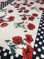 Red Poppy Floral Fabric With Polka Dot Border - Whotex Online Fabric Store
