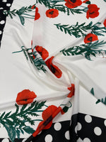 Red Poppy Print Crepe Fabric by the Metre - Whotex Fabrics London