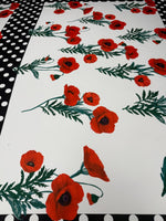 Red Poppy Print Crepe Fabric by the Metre - Whotex Fabrics London
