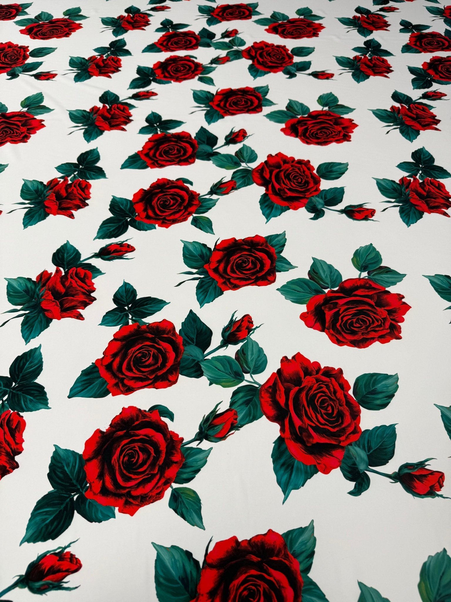 Red Rose Crepe Fabric by the Metre - Whotex Fabrics London