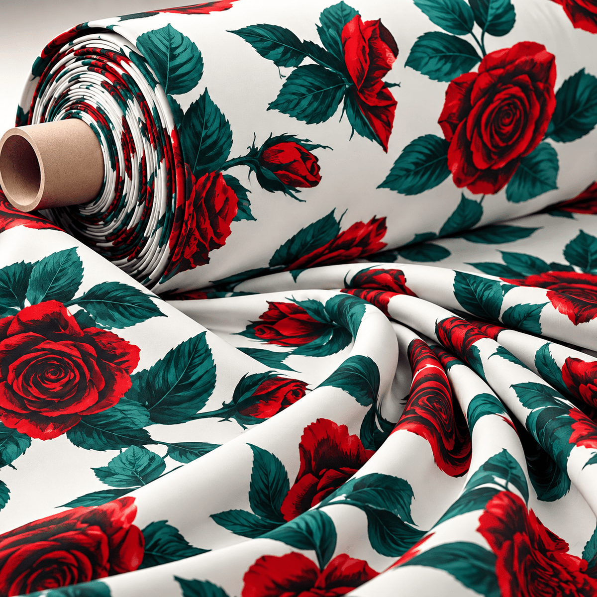 Red Rose Crepe Fabric by the Metre - Whotex Fabrics London