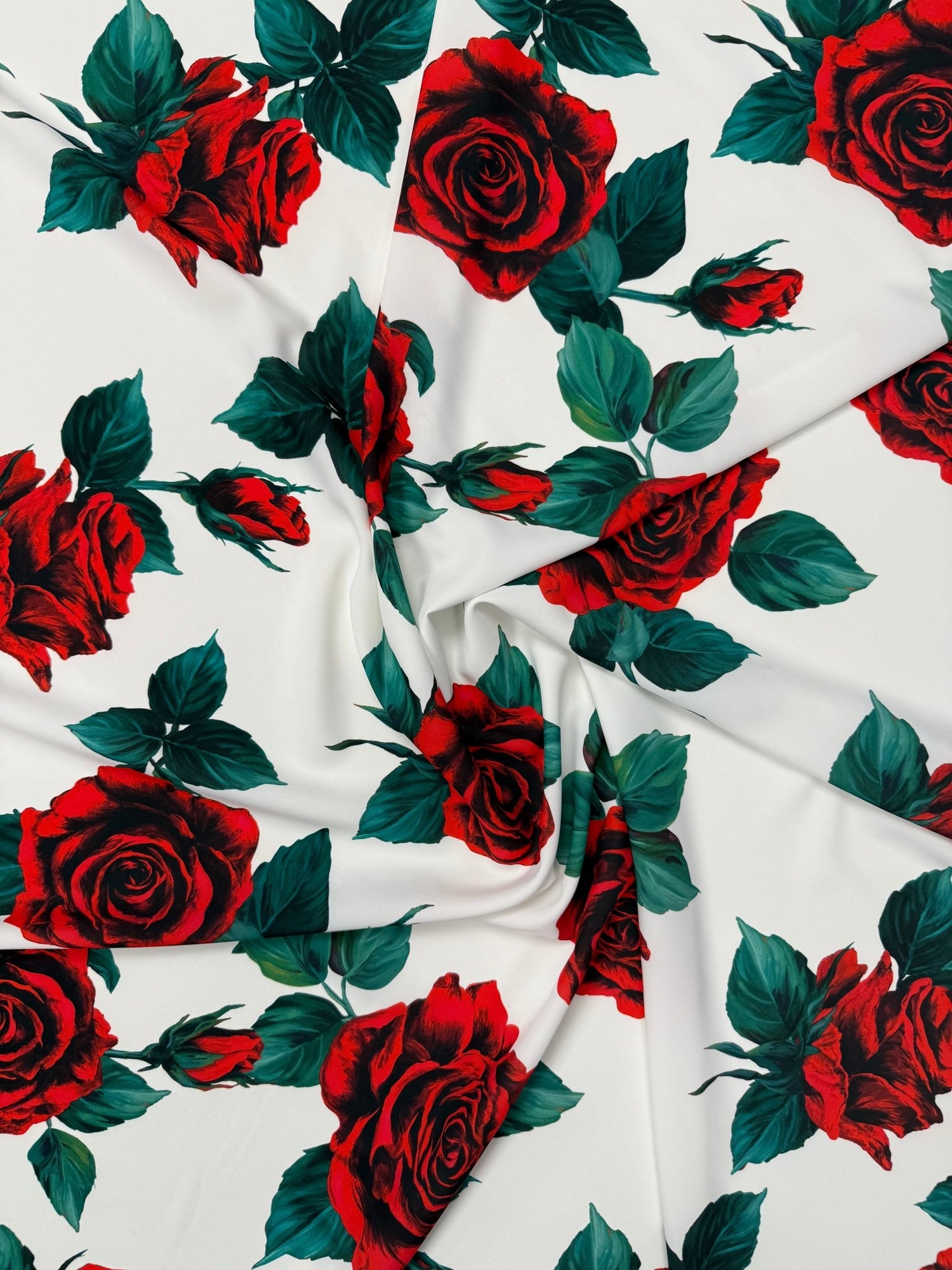 Red Rose Crepe Fabric by the Metre - Whotex Fabrics London