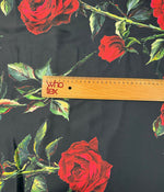 Red Rose Floral Chiffon Satin Fabric by the Metre - Whotex Fabrics London
