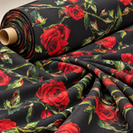 Red Rose Floral Crepe Fabric by the Metre - Whotex Fabrics London