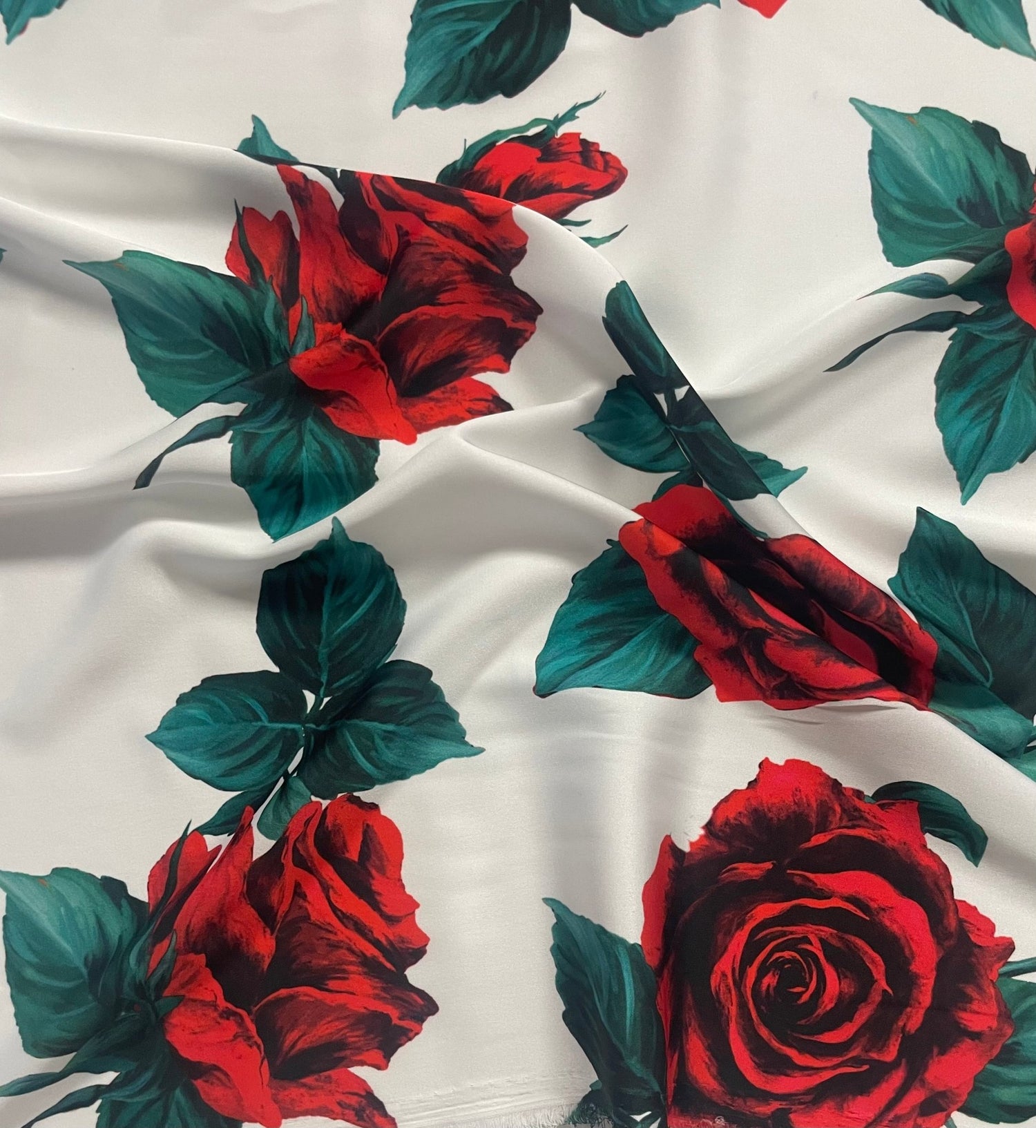 Red Rose Floral Fabric – Romantic Vintage Print by the Metre - Whotex Fabrics London