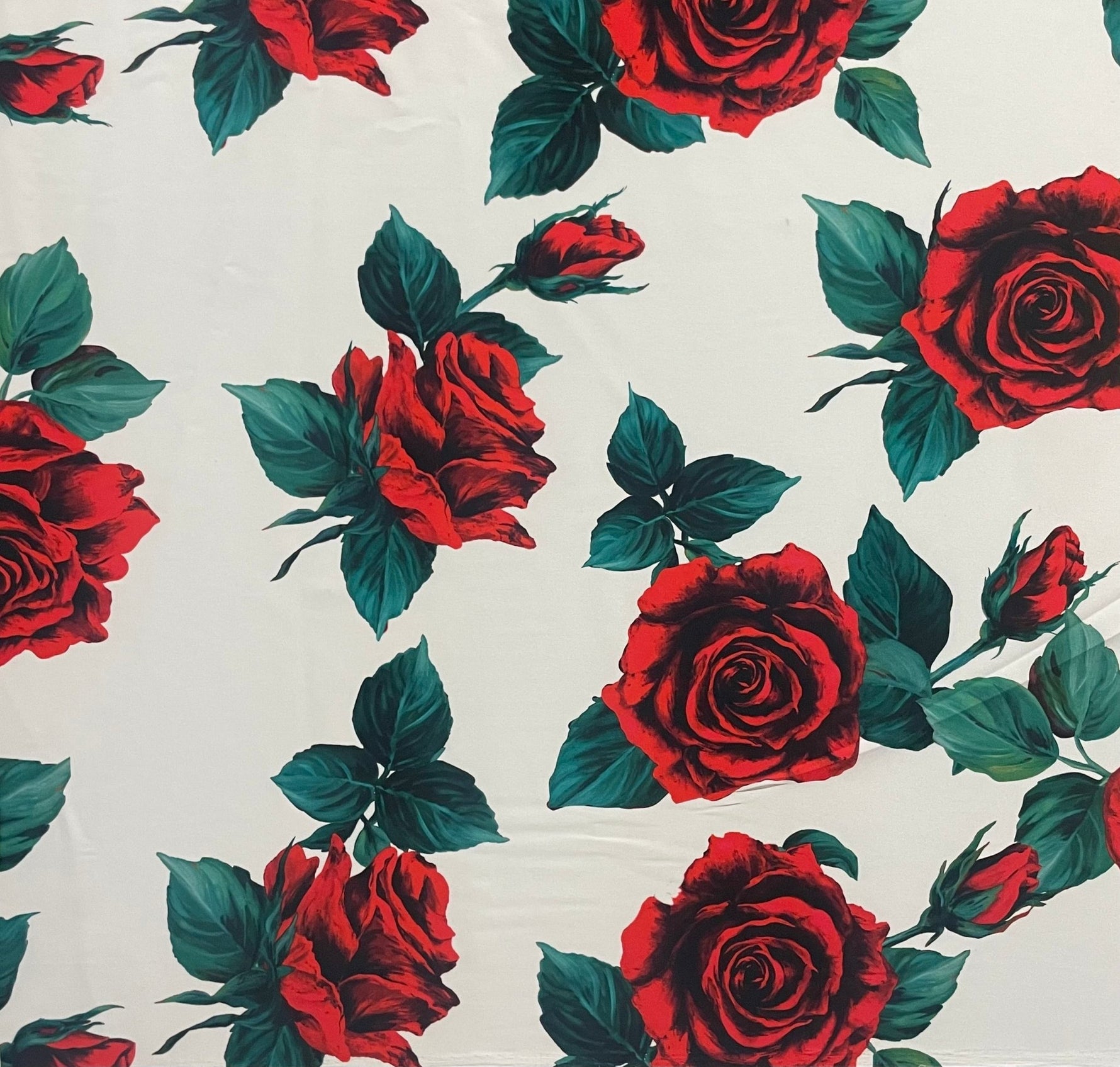 Red Rose Floral Fabric – Romantic Vintage Print by the Metre - Whotex Fabrics London