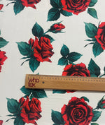 Red Rose Floral Fabric – Romantic Vintage Print by the Metre - Whotex Fabrics London