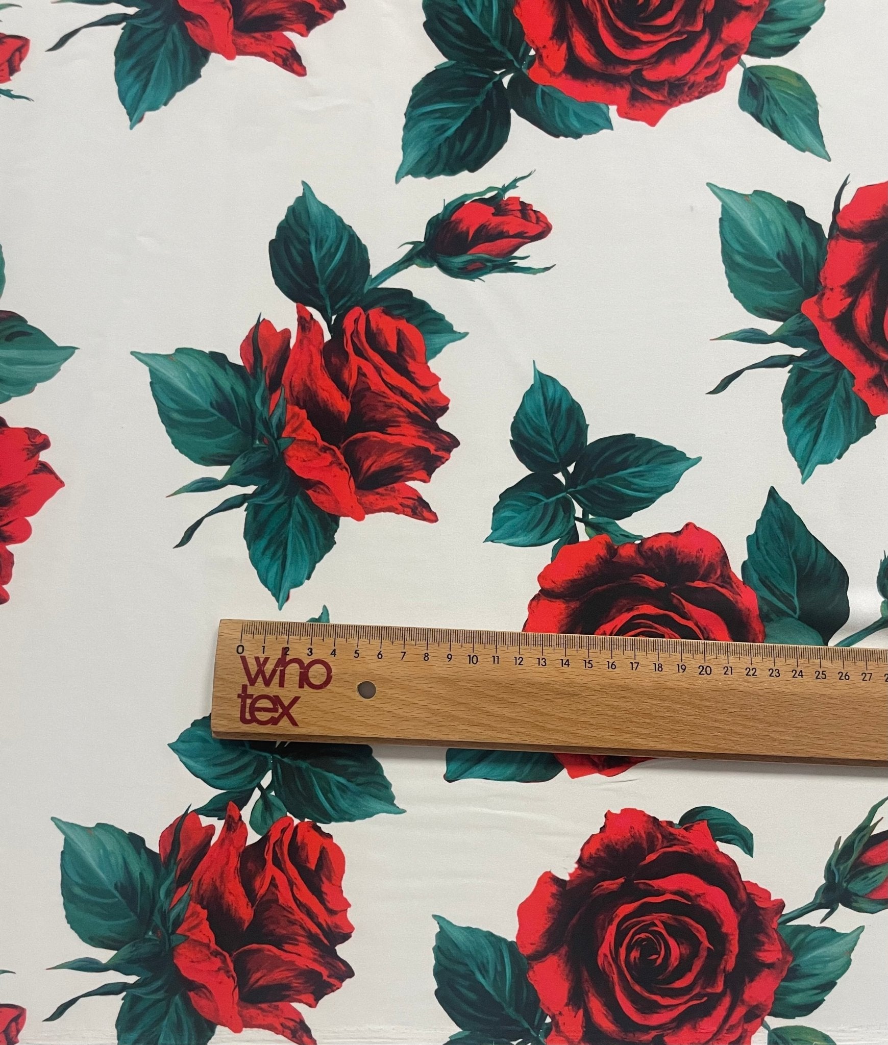 Red Rose Floral Fabric – Romantic Vintage Print by the Metre - Whotex Fabrics London