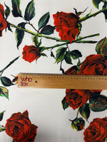 Red Rose Floral on White Organic Cotton Poplin Fabric by the Metre - Whotex Fabrics London