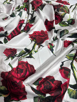 Red Rose Pattern Fabric, White Color Fabric - Whotex Online Fabric Store
