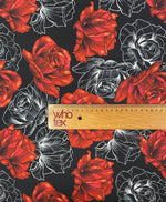 Red Rose Print Lycra Stretch Fabric by the Metre - Whotex Fabrics London