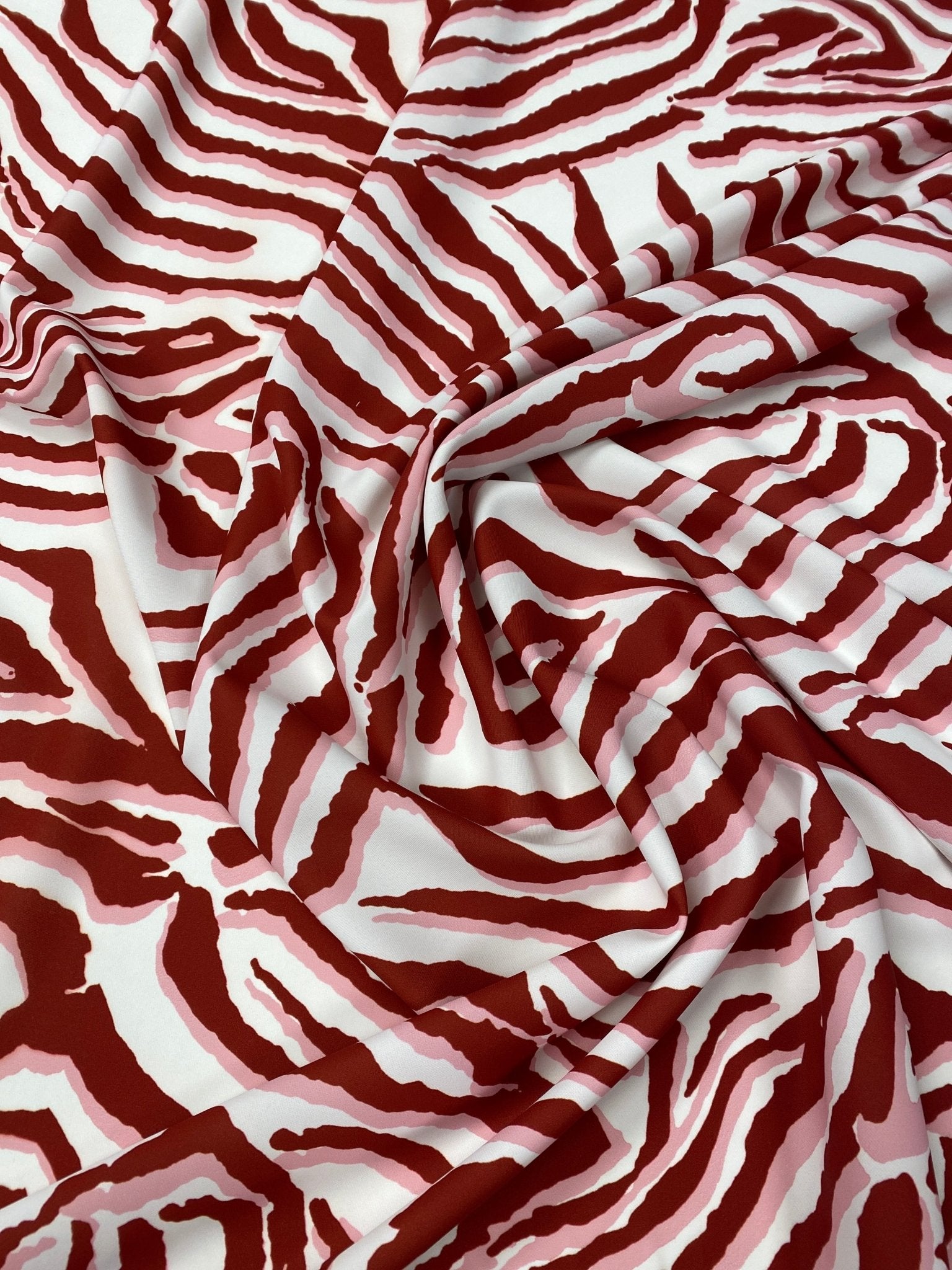 Red Tiger Pattern Fabric with Bold Red and White Stripes Fabric by Metre - Whotex Fabrics London